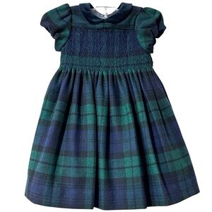 Ralph Lauren Baby Girl Black Watch Plaid Smocked Dress & Bloomers Set Size 18M